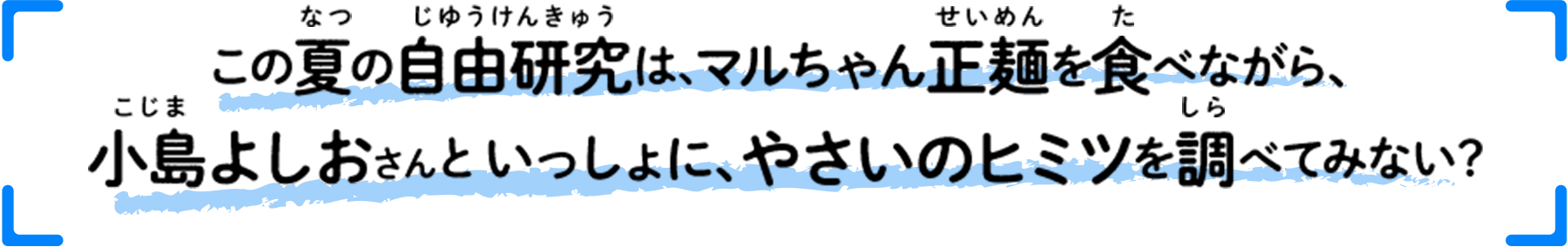 この夏の自由研究は、マルちゃん正麺を食べながら、小島よしおさんといっしょに、やさいのヒミツを調べてみない？